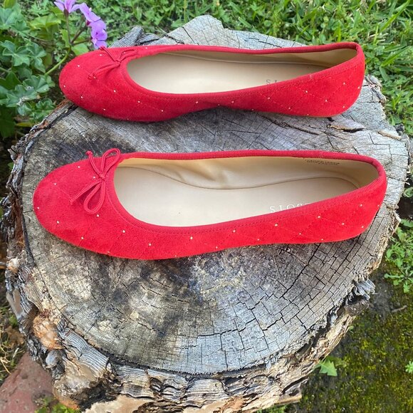Talbots 8.5 Penelope Quilted Ballet Flats - Red Studded Suede - Picture 4 of 13